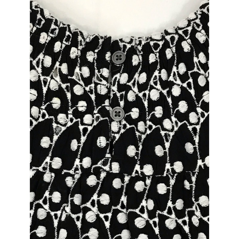 Ann Taylor Loft Black & White Eyelet Smocked Yoke Swing Dress Size Medium - Picture 6 of 11